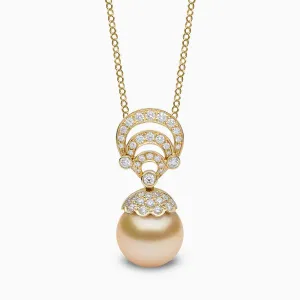 Duchess 18K Gold Pearl and Curved Diamond Motif Pendant