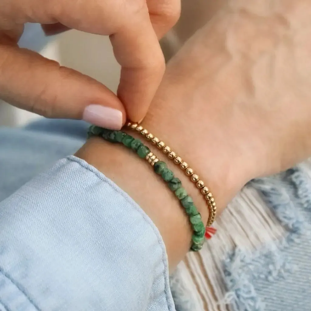 Emerald & 14K Gold Minimalist Bracelet