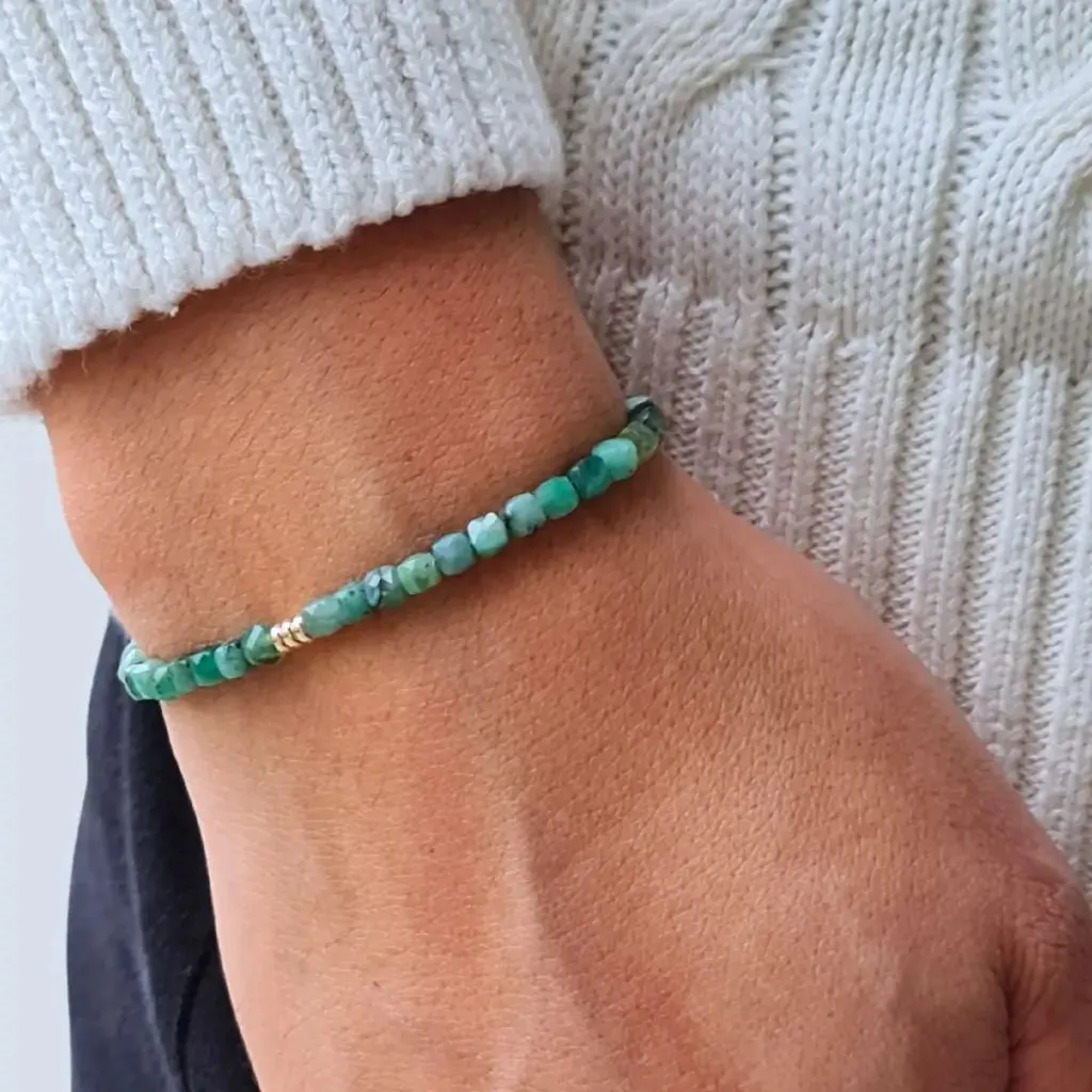 Emerald & 14K Gold Minimalist Bracelet