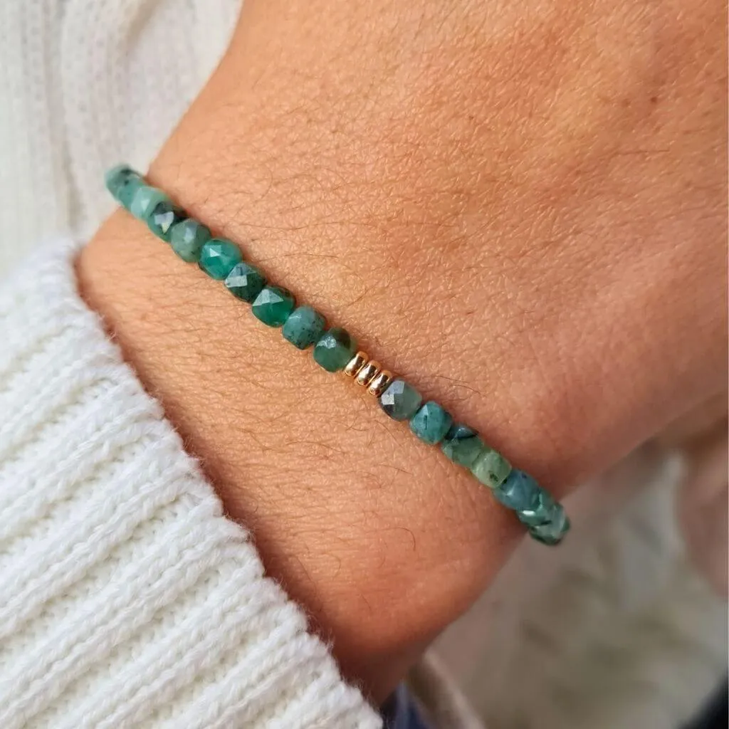 Emerald & 14K Gold Minimalist Bracelet