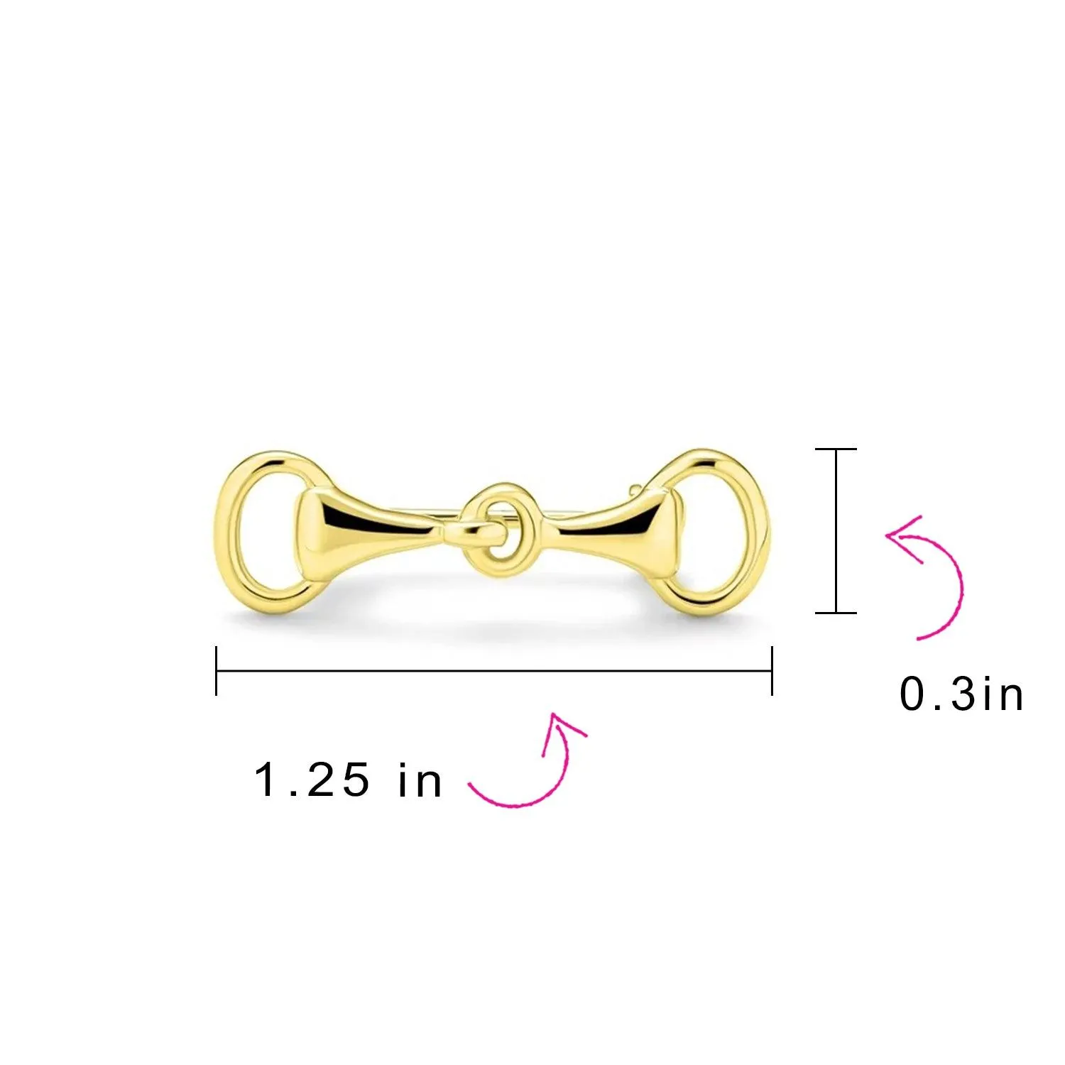 Equestrian Gift Double Bit Horse Snaffle Brooche Pin 14K Gold Plated Silver