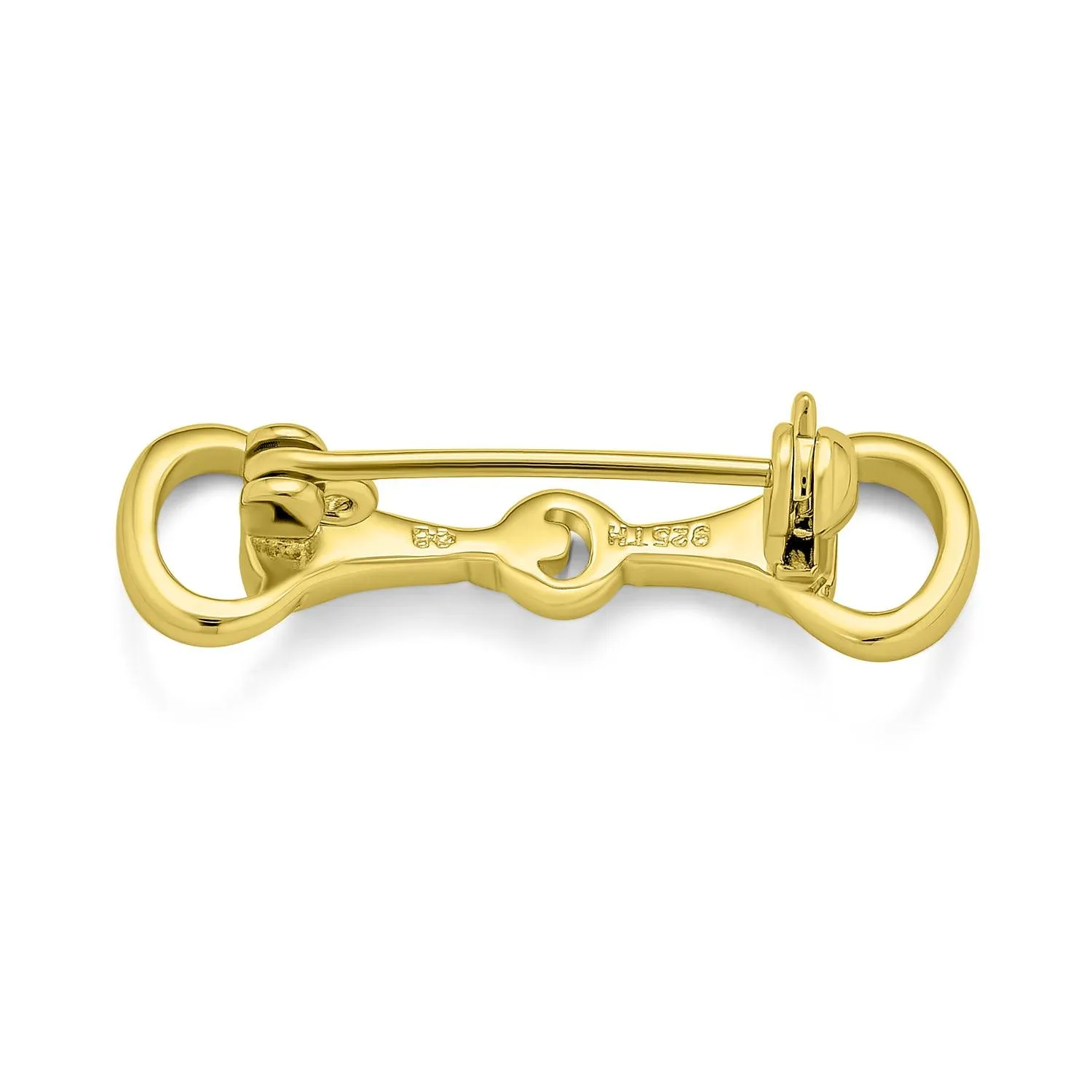 Equestrian Gift Double Bit Horse Snaffle Brooche Pin 14K Gold Plated Silver