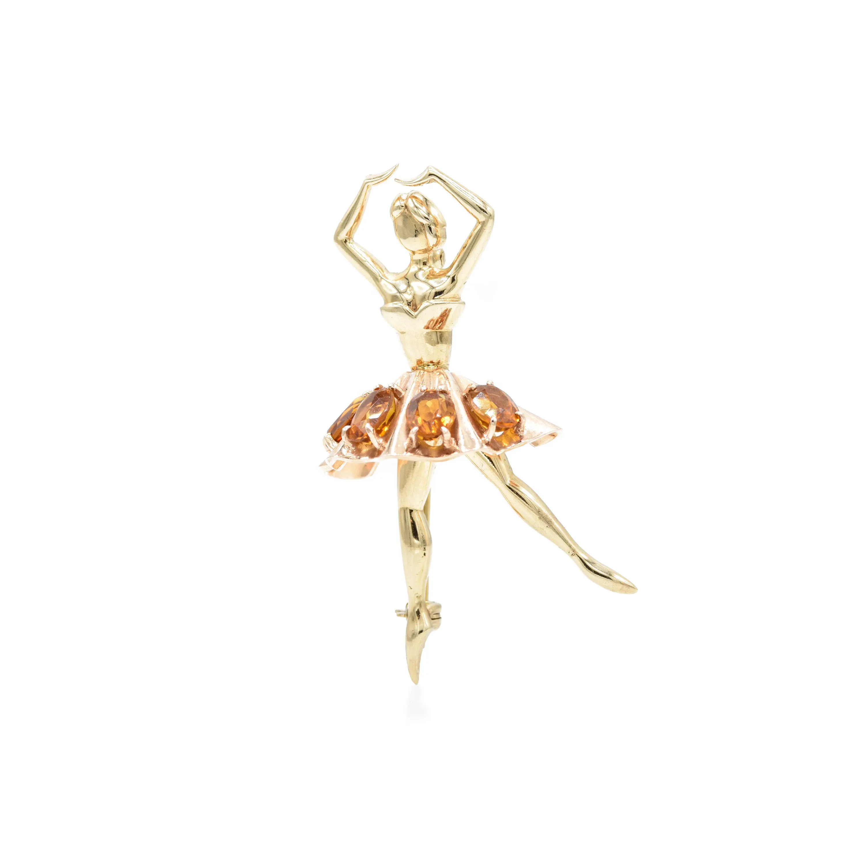 Estate 14KT Yellow Gold And Citrine Ballerina Brooch