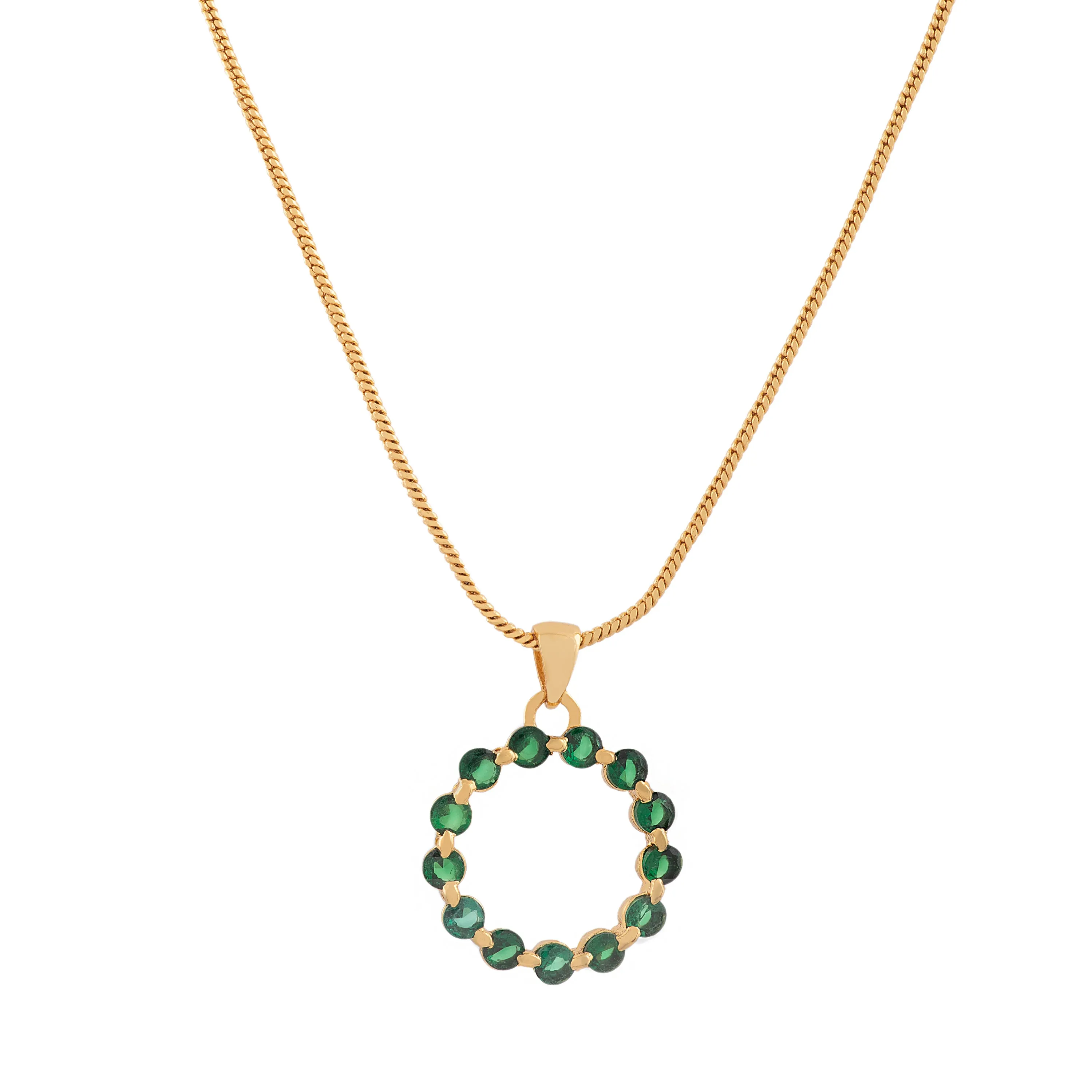 Estele Gold Plated Trendy Candy Pendant with Green Crystals for Women