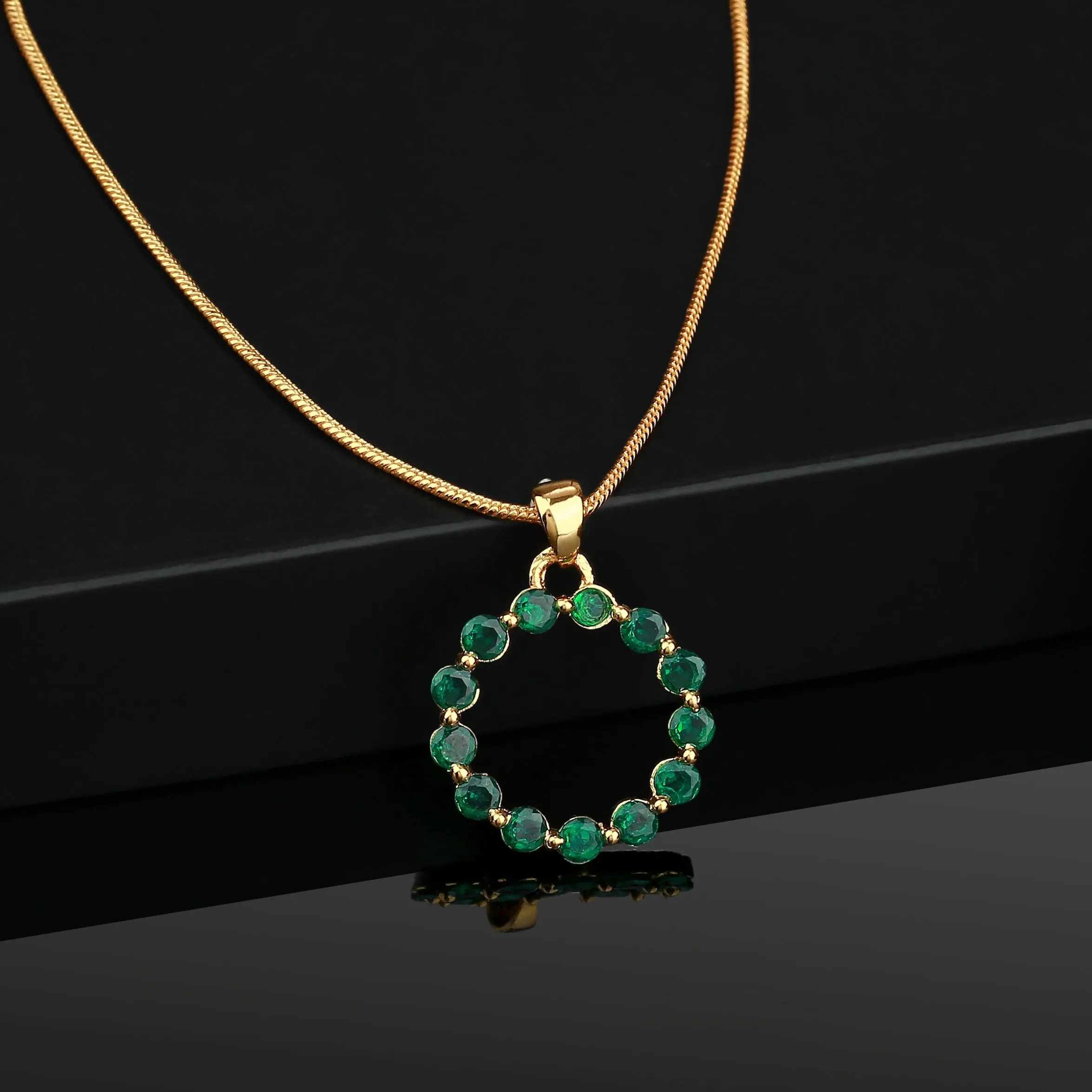 Estele Gold Plated Trendy Candy Pendant with Green Crystals for Women