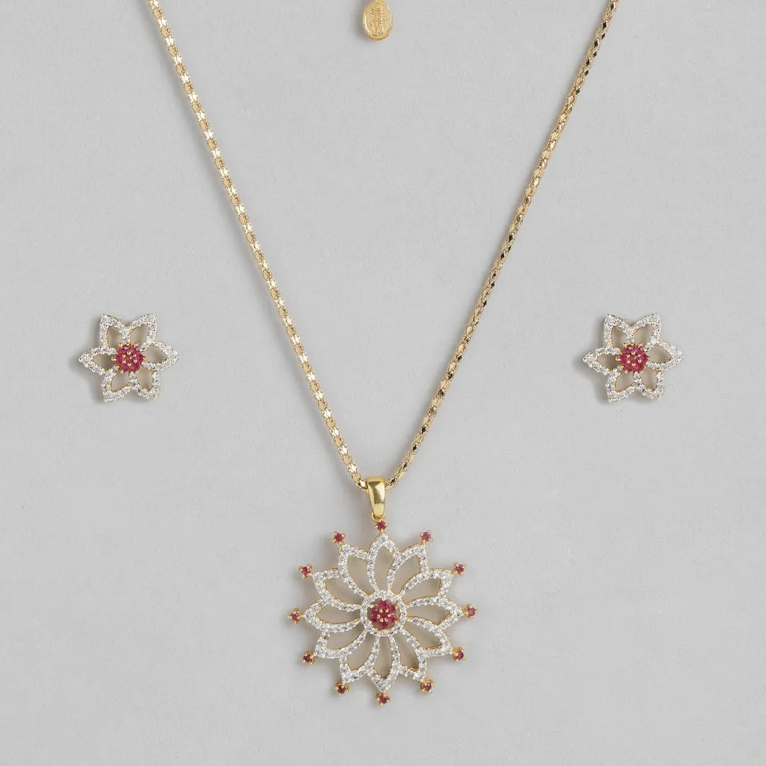 Estele Trendy and Fancy Pendant Set with Ruby Stones for Women