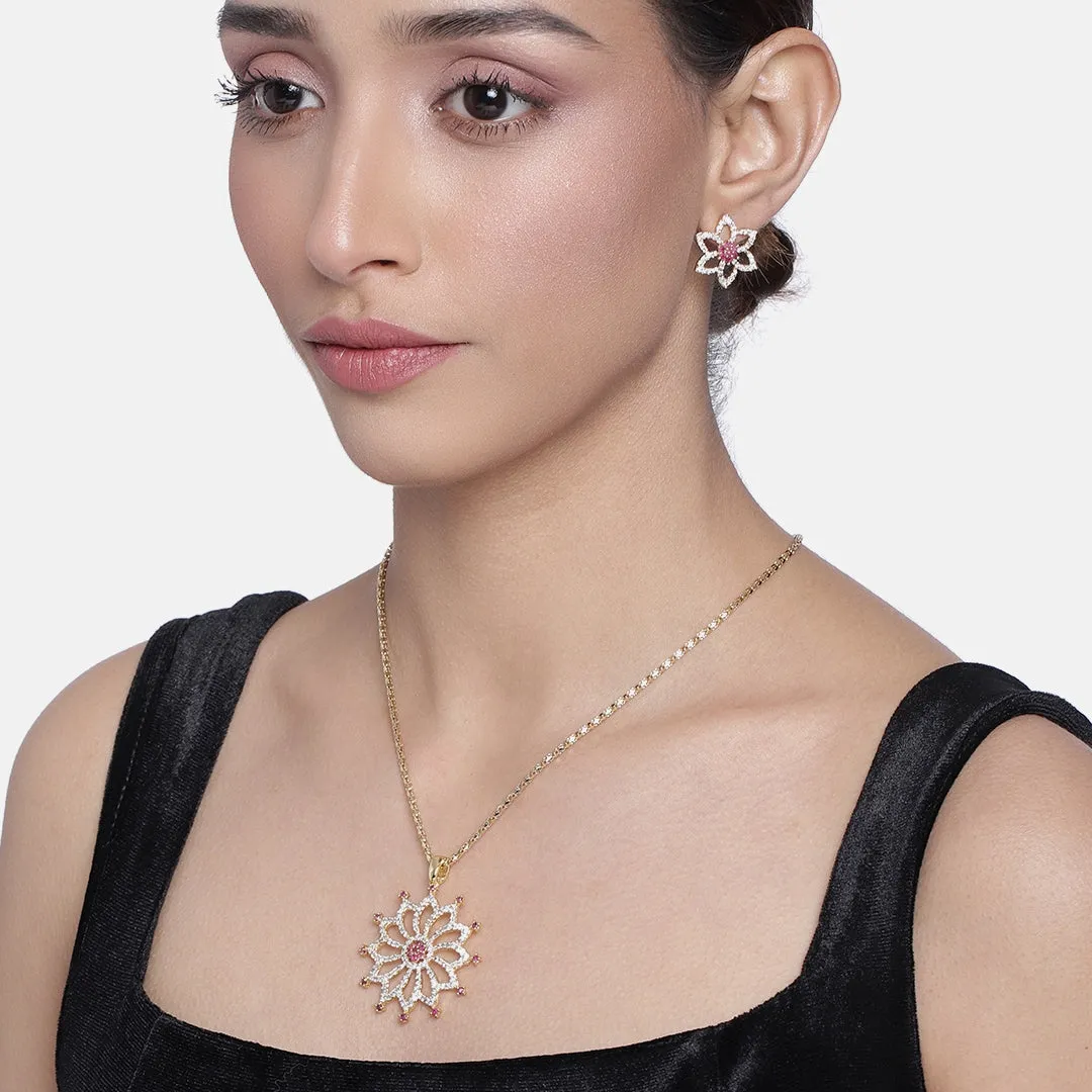 Estele Trendy and Fancy Pendant Set with Ruby Stones for Women