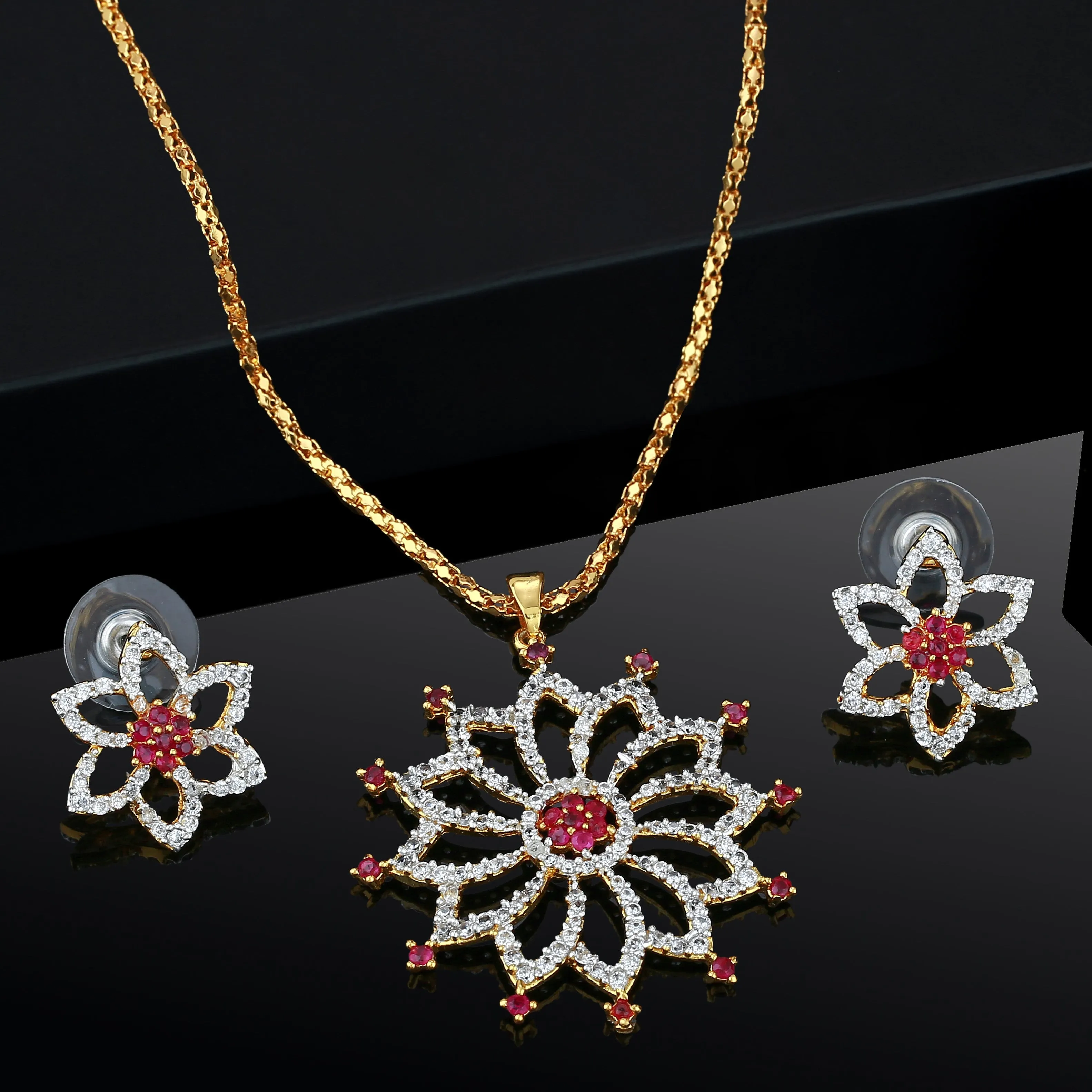 Estele Trendy and Fancy Pendant Set with Ruby Stones for Women