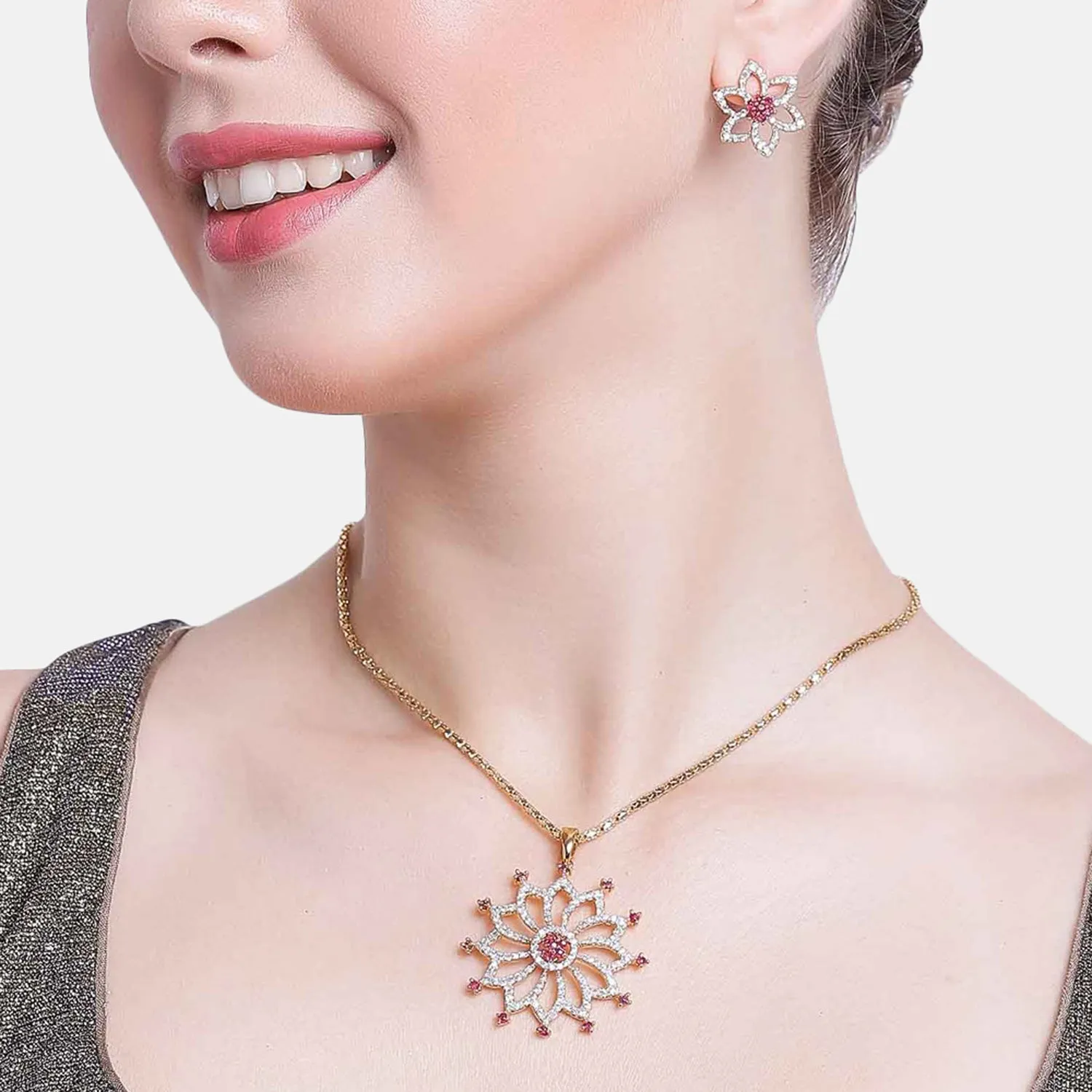 Estele Trendy and Fancy Pendant Set with Ruby Stones for Women