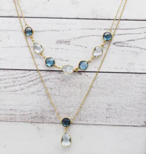 Exquisite Double layered London Sky Blue topaz necklace|