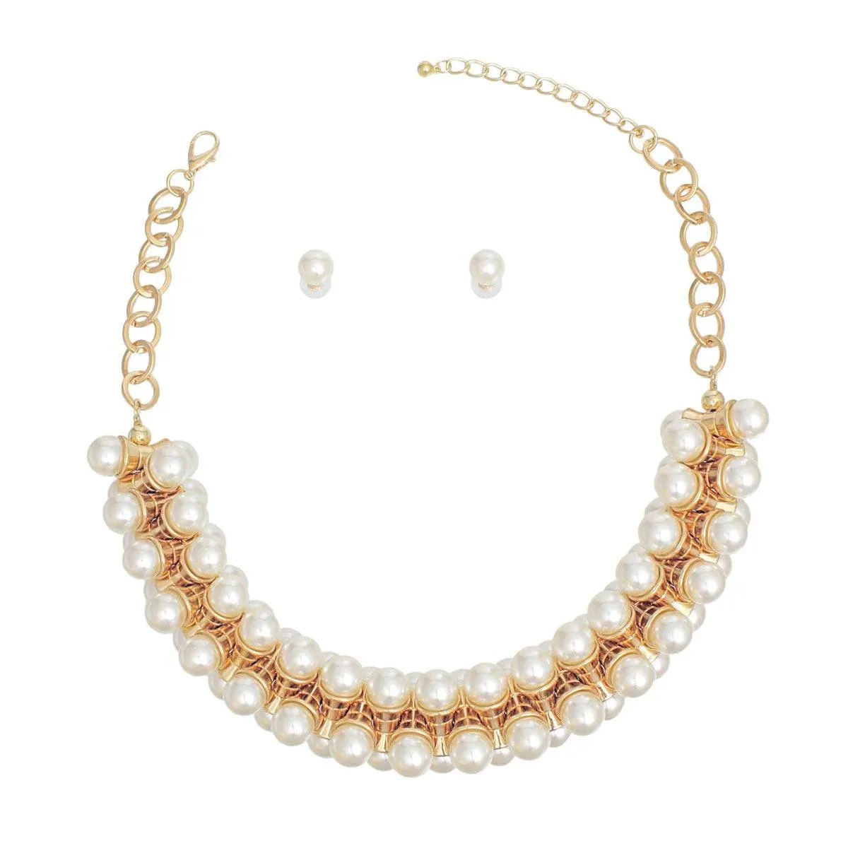 Exquisite Gold Cream Pearl Necklace Set: Blend of Elegance & Style