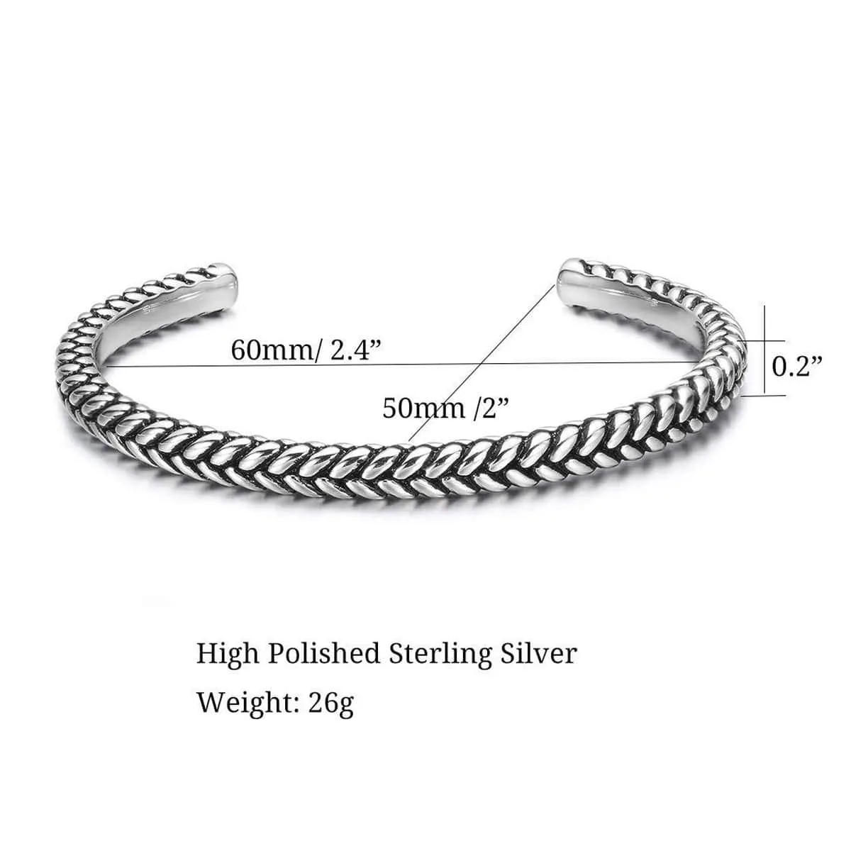 FANCIME Intrepidity Mens Open Cuff 925 Sterling Silver Bracelet