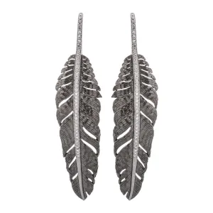 Feather 70mm Earrings with Diamonds