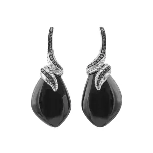 Feather Earrings with Black Onyx and Diamonds