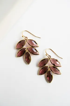 Fern Gemstone Drop Earrings | Winterberry Wine Purple Crystals | Wedding Season Special Occasion Earrings