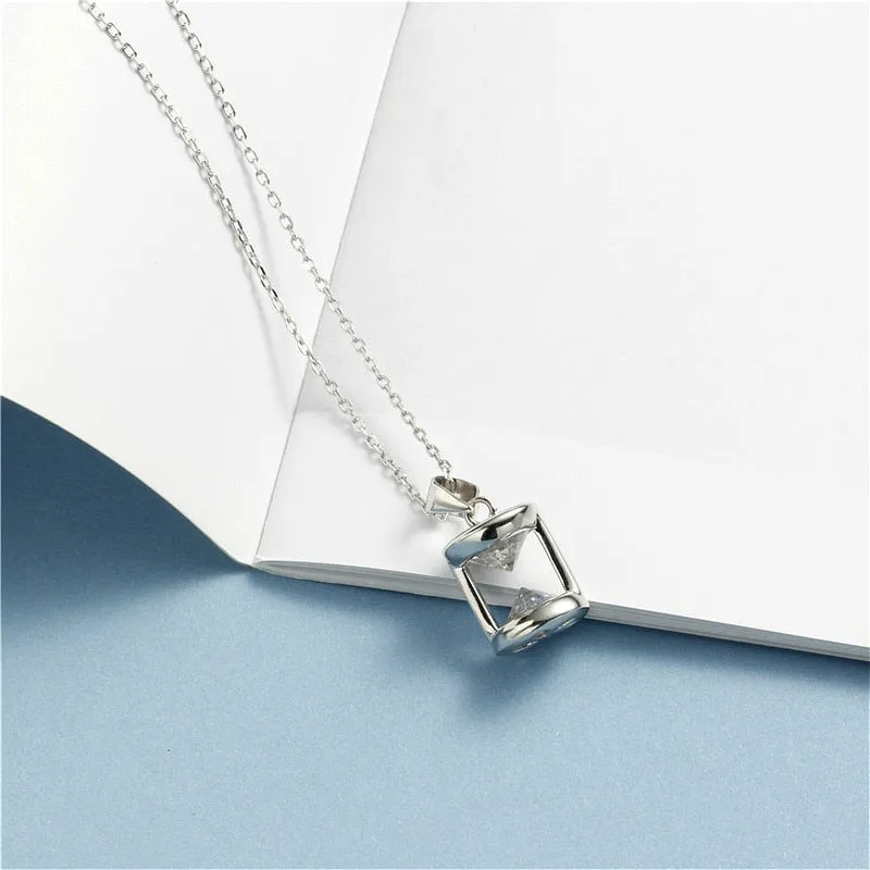 Flyleaf 925 Sterling Silver Hourglass Cubic Zirconia Necklace Women Fashion Chain Fine Jewelry Simple Necklaces & Pendants