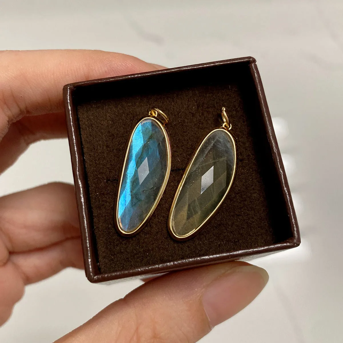 French Retro Asymmetric Labradorite Pendant