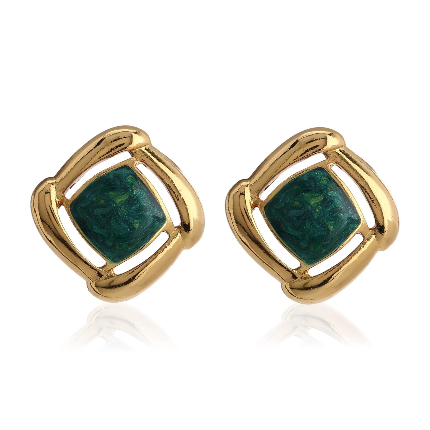 Gift Gold With Green Enamel Earrings