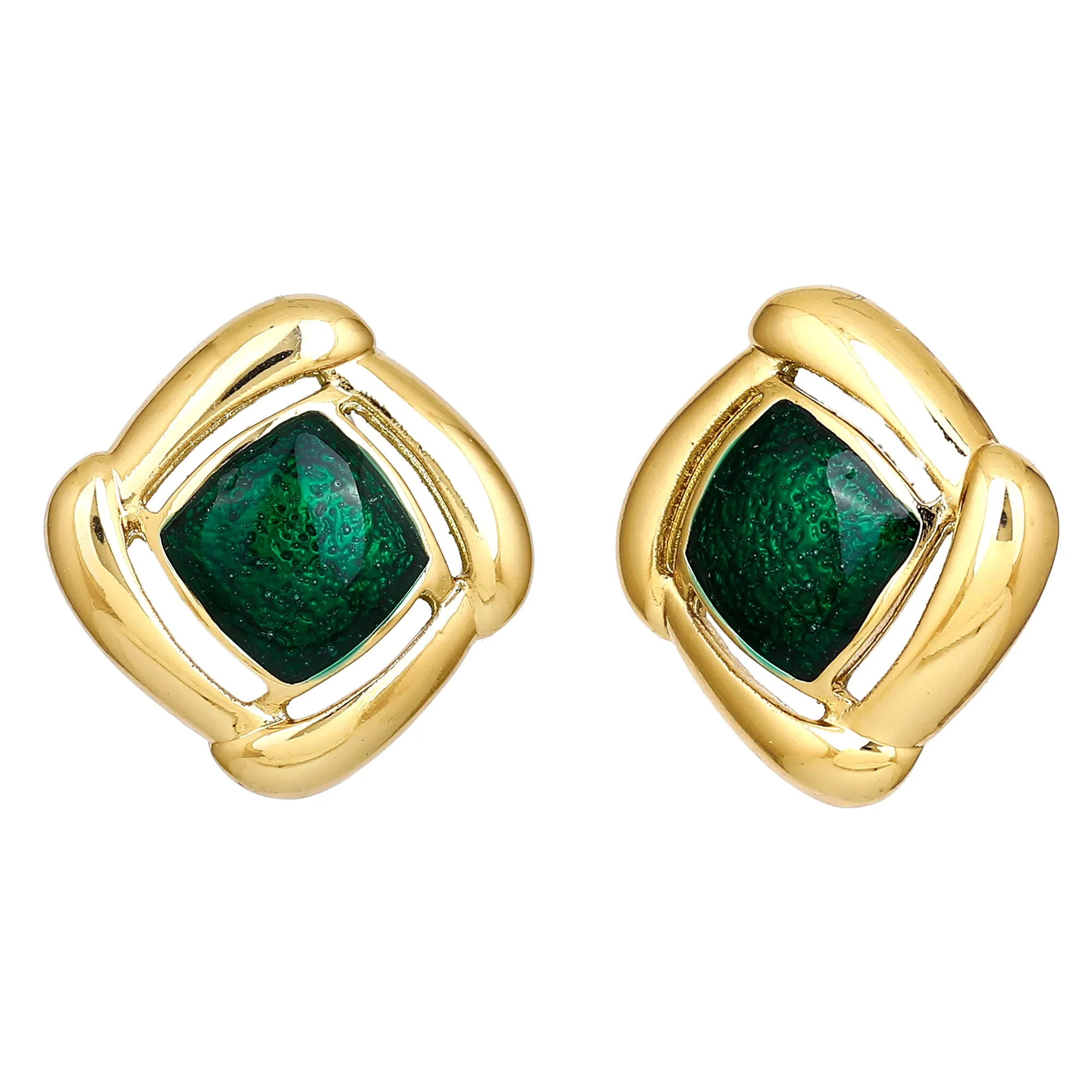 Gift Gold With Green Enamel Earrings