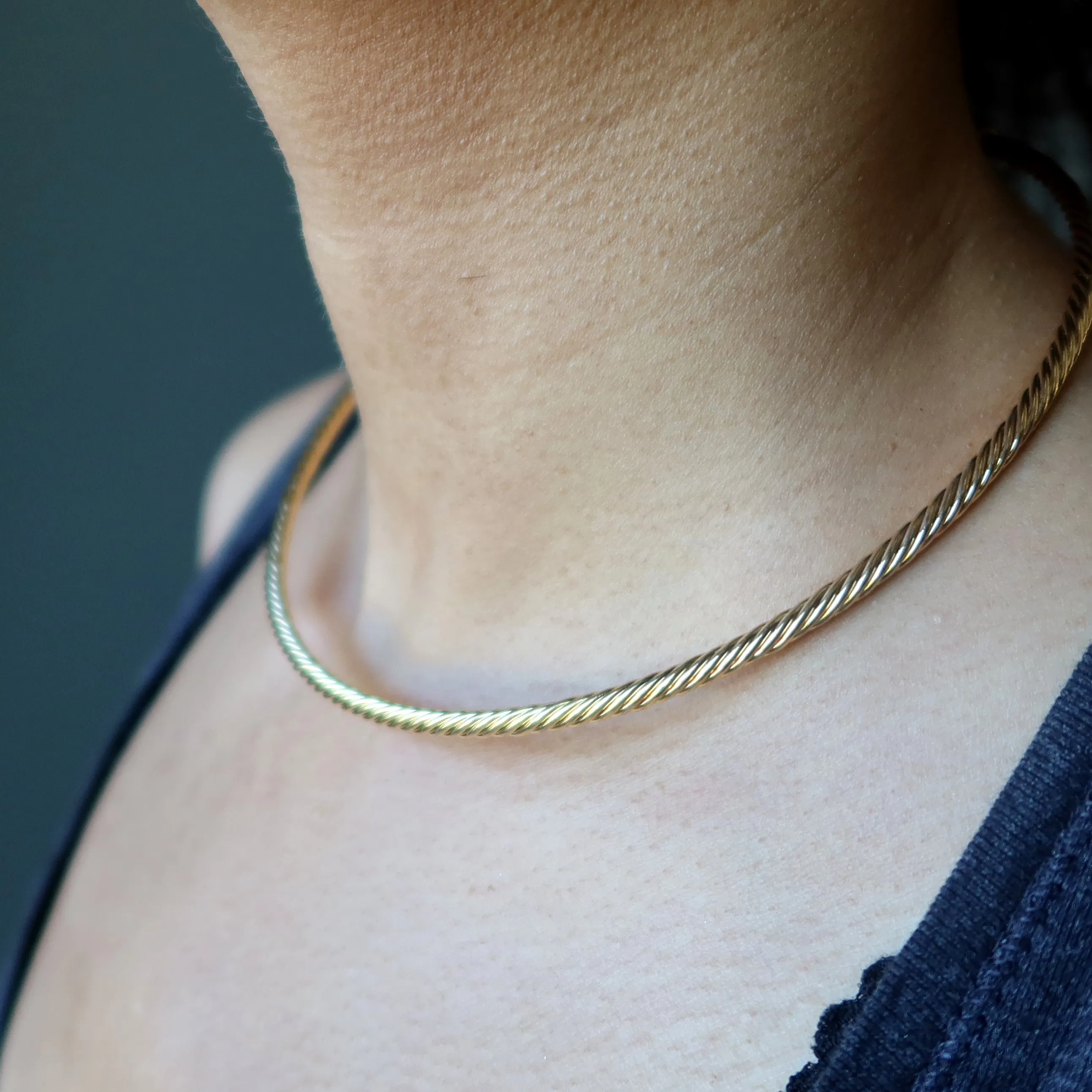 Gold Choker Fashion Forward Thick Twist Neckwire Necklace