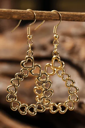 Gold Hollowed Heart Waterdrop Shape Valentine Earrings