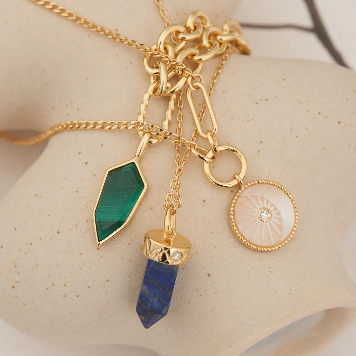 Gold Lapis Point Pendant Necklace