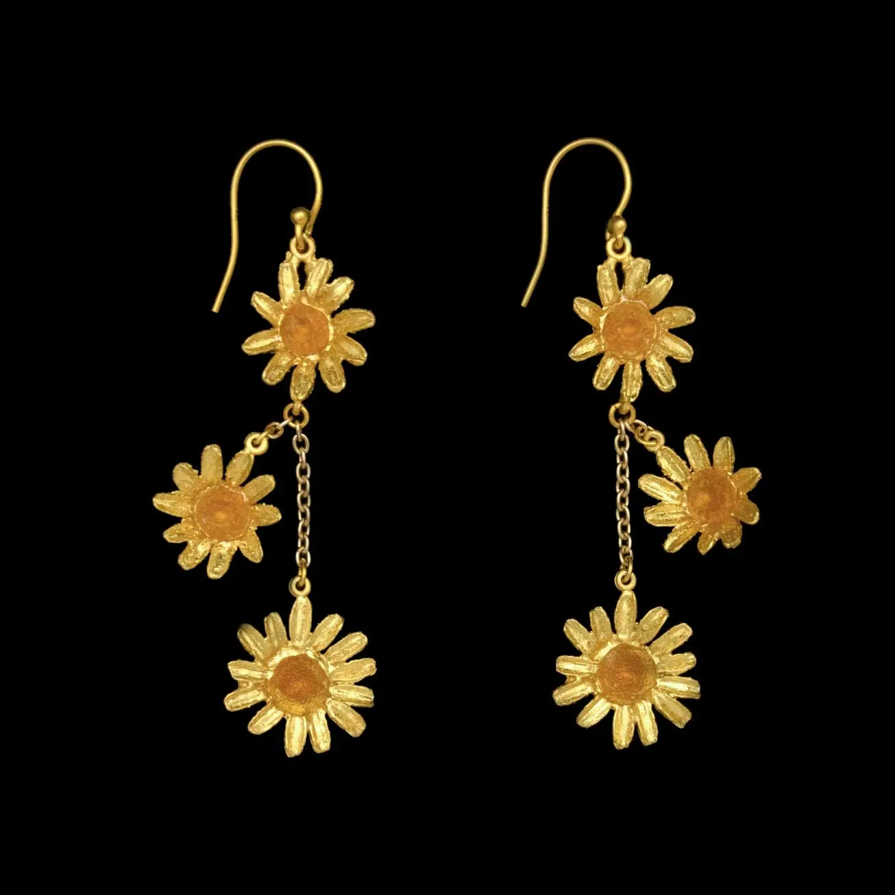 Golden Butter Daisy Earrings - 3-Flower Wire