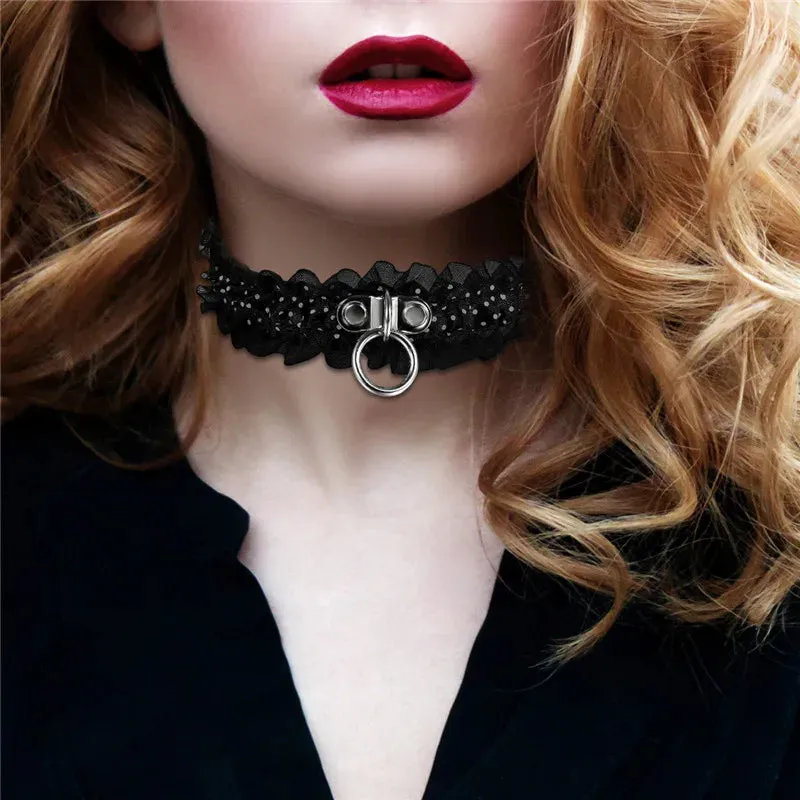 Gothic Lace Rivet Gun Plated Choker