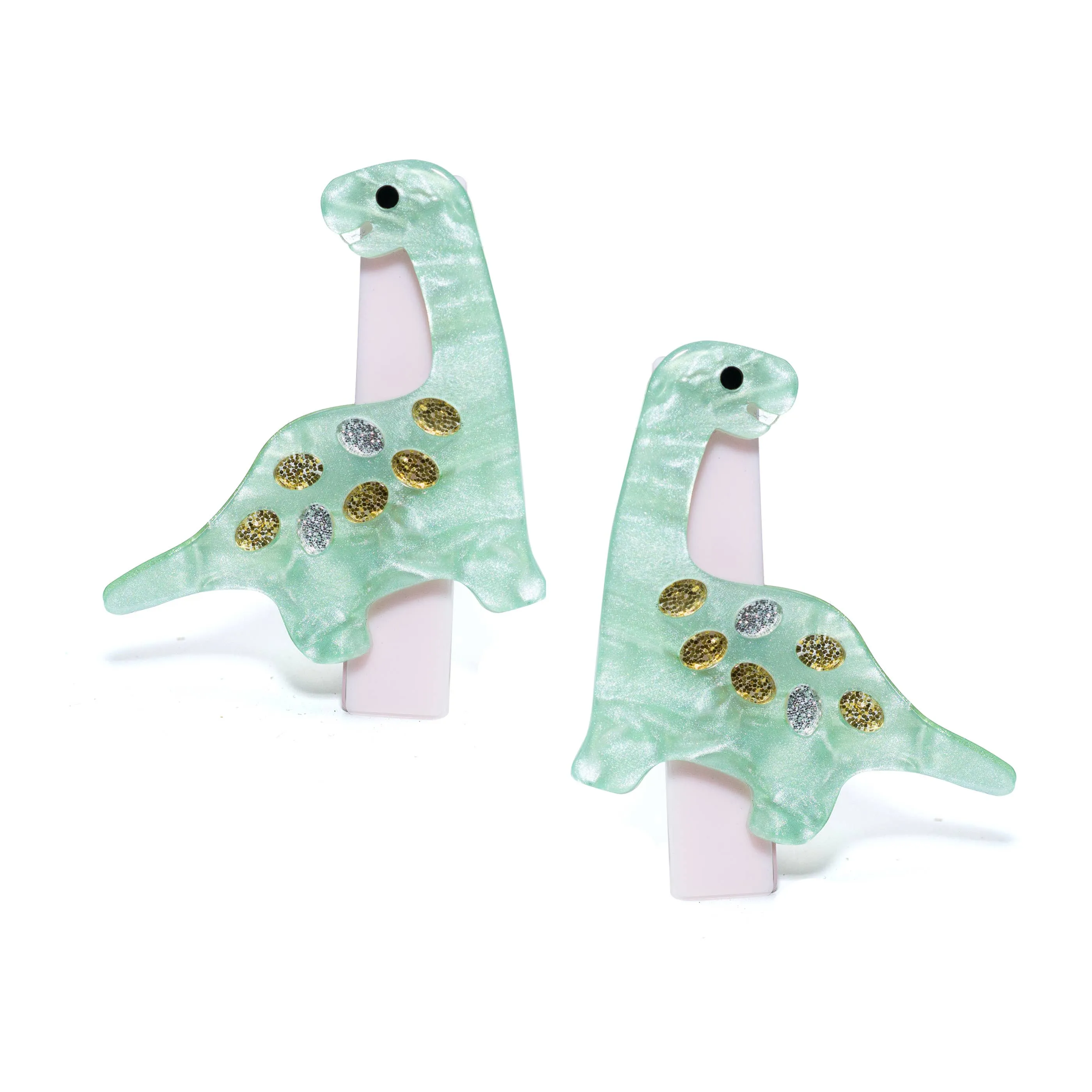 Green Dinosaur Pearlized Hair Clips