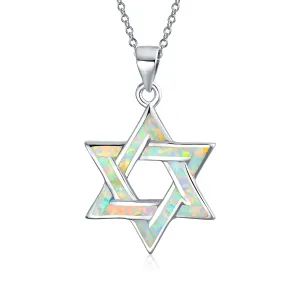 Hanukkah Magen Judaic Opal Star Of David Pendant Necklace Sterling Silver