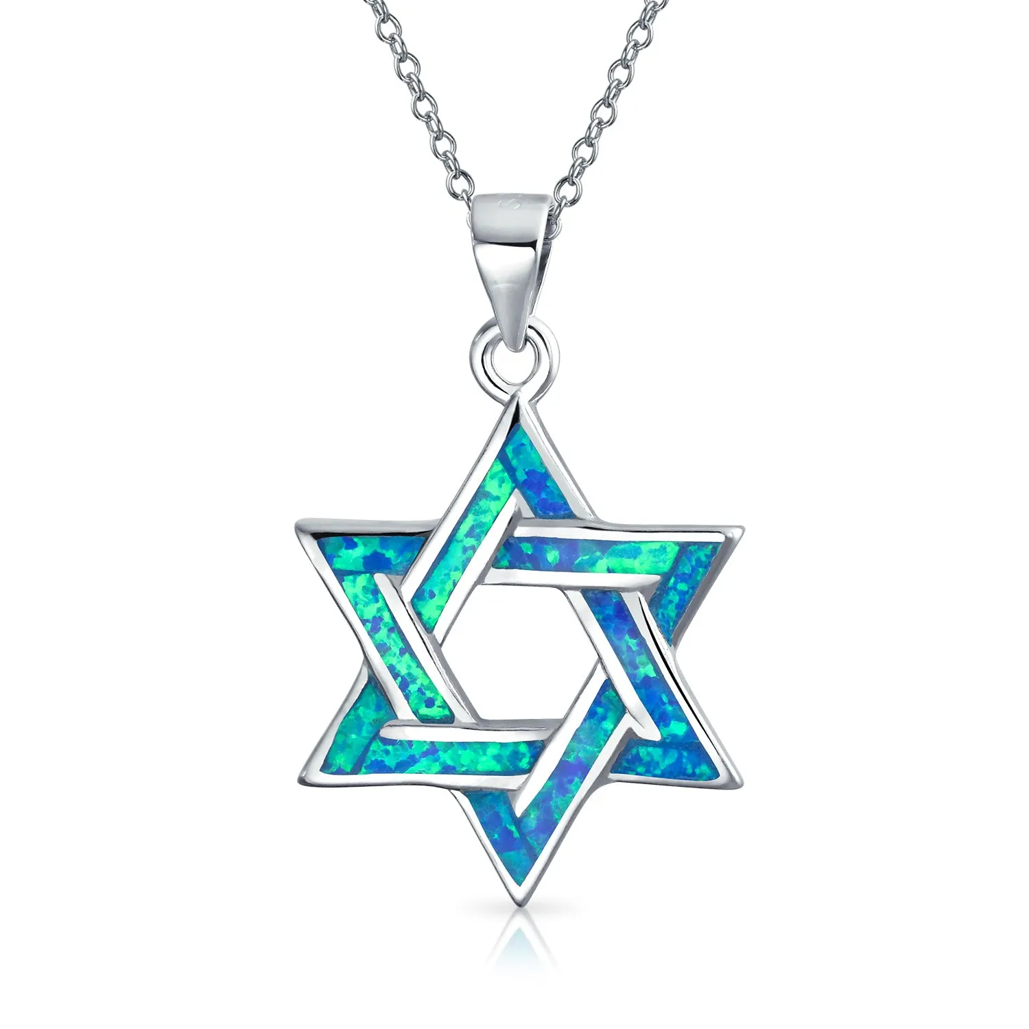 Hanukkah Magen Judaic Opal Star Of David Pendant Necklace Sterling Silver