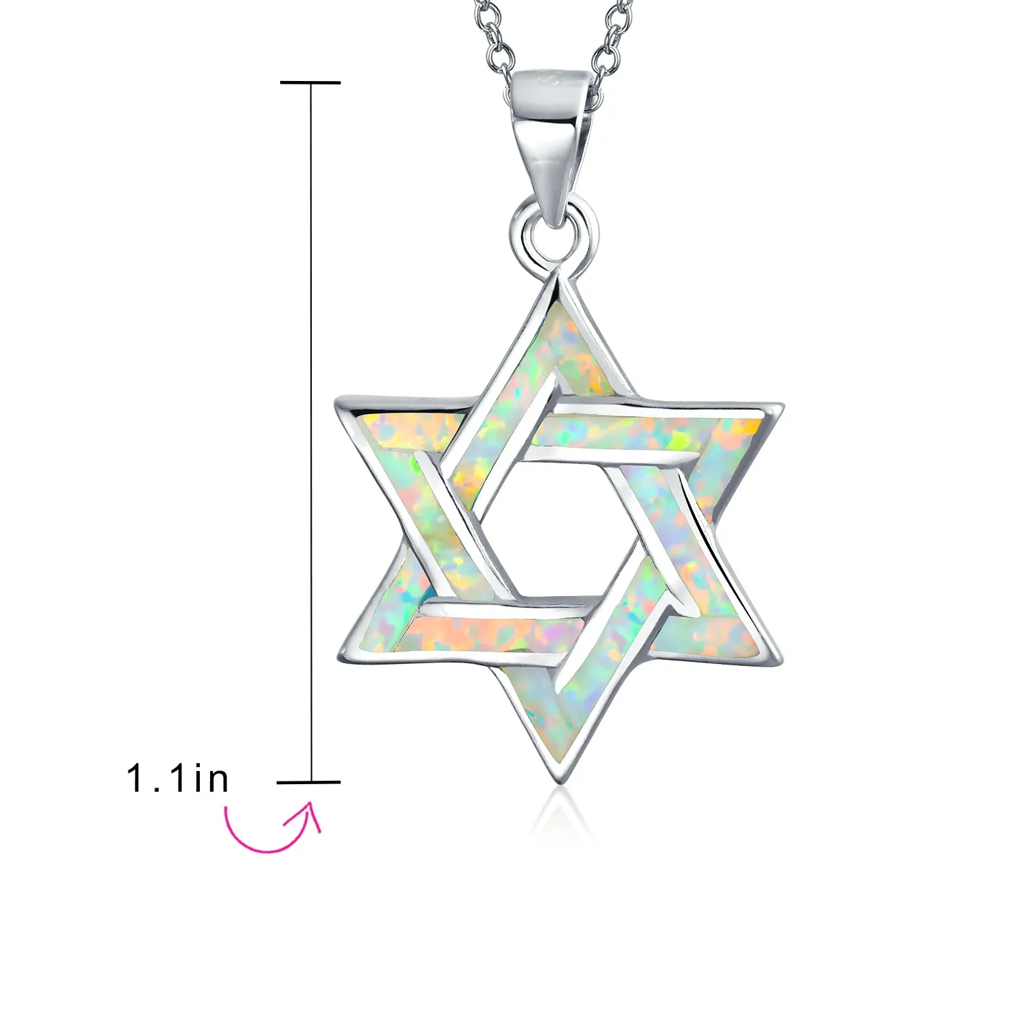 Hanukkah Magen Judaic Opal Star Of David Pendant Necklace Sterling Silver