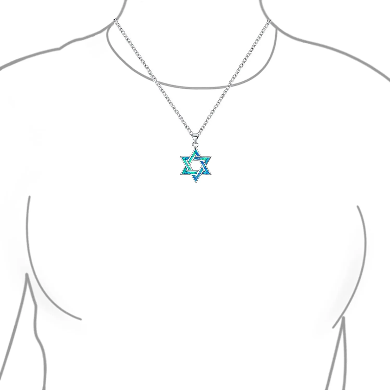 Hanukkah Magen Judaic Opal Star Of David Pendant Necklace Sterling Silver