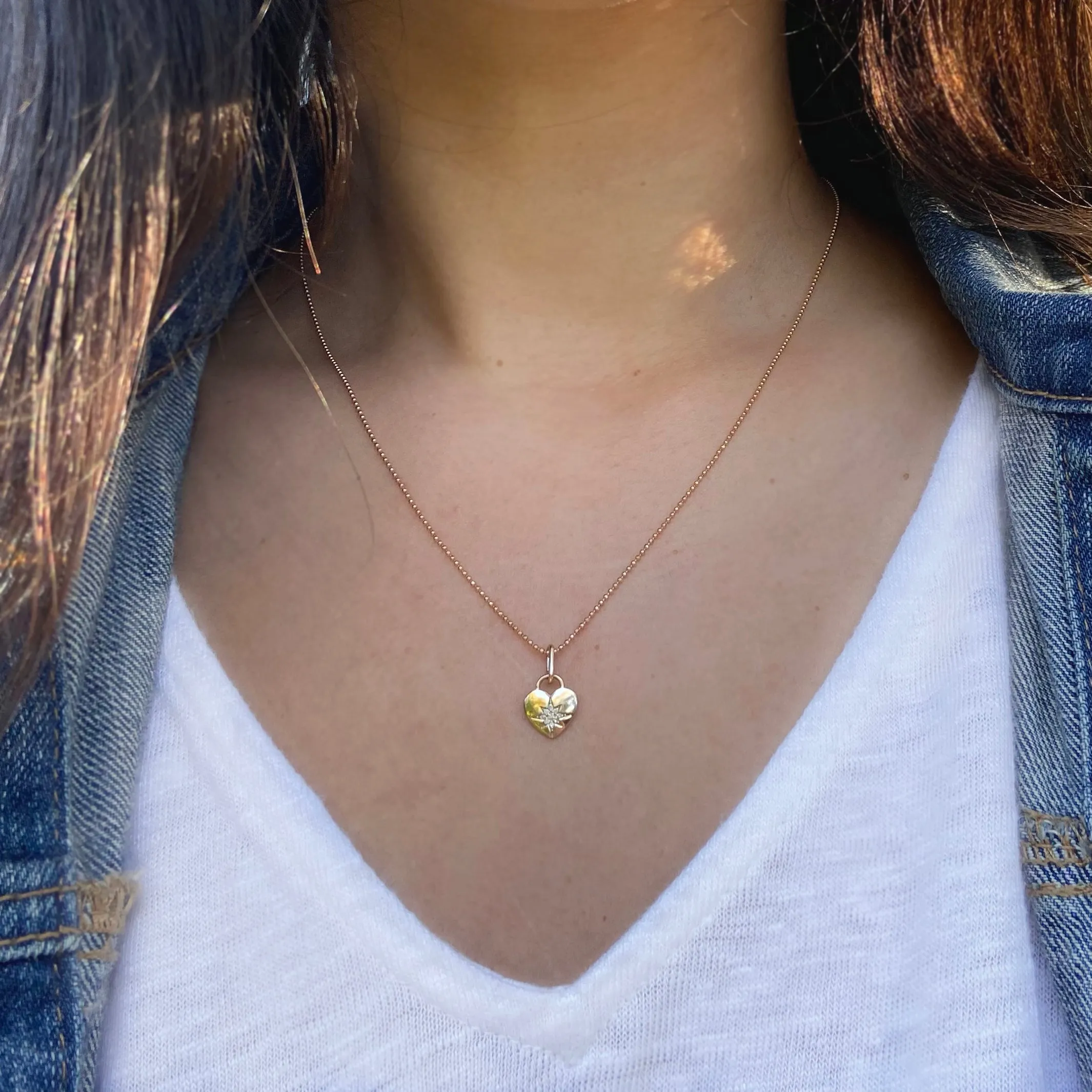 Heart North Star Necklace With Diamonds on 14k Chain