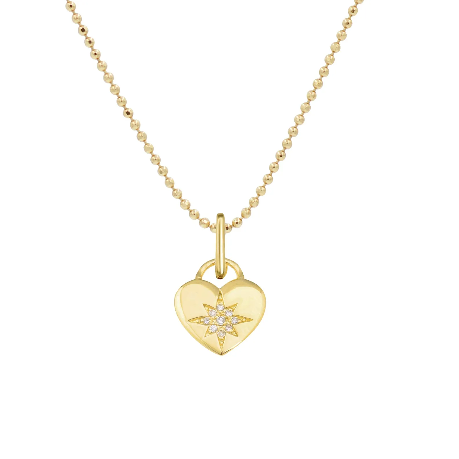 Heart North Star Necklace With Diamonds on 14k Chain