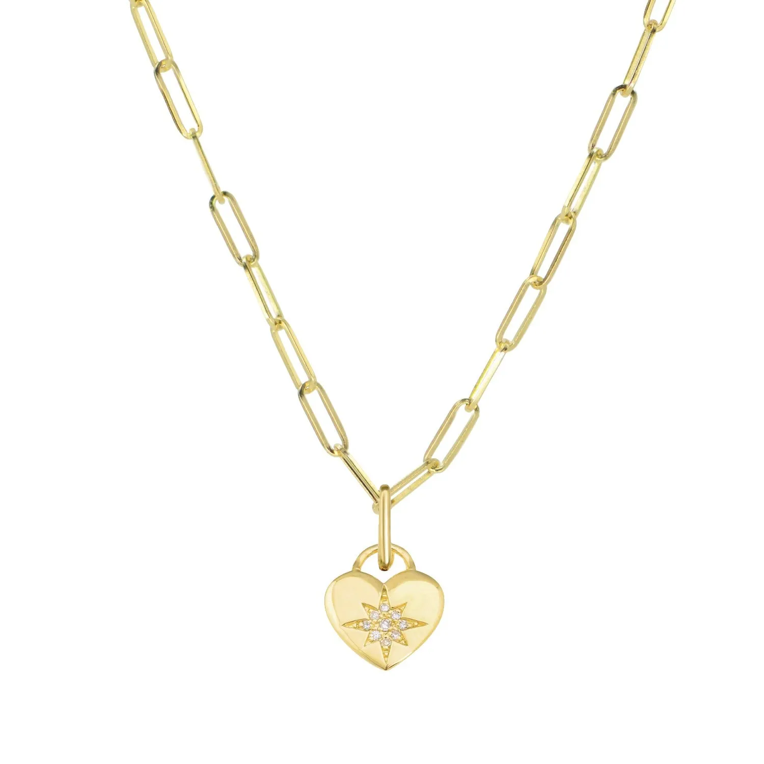 Heart North Star Necklace With Diamonds on 14k Chain