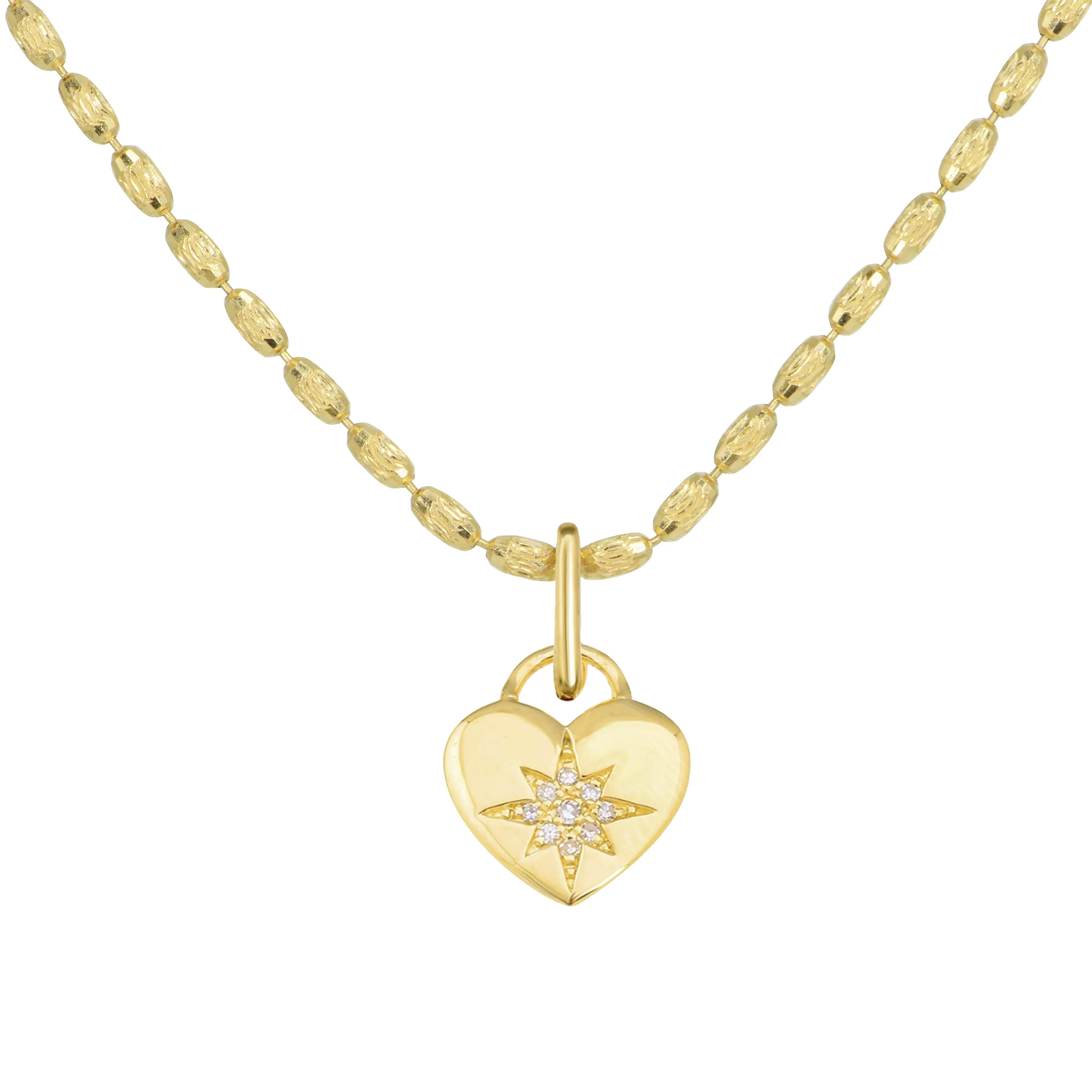 Heart North Star Necklace With Diamonds on 14k Chain