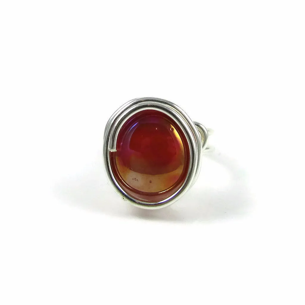 Infinity Glass Ring - Coral Iridescent