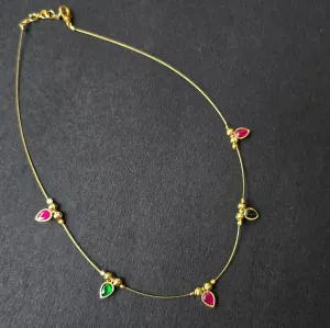 Invisible Chain Necklace With Multi Kundan