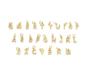 J Cute Gold CZ Initial Charm, Alphabet Name Letter Charm,sku#LX193