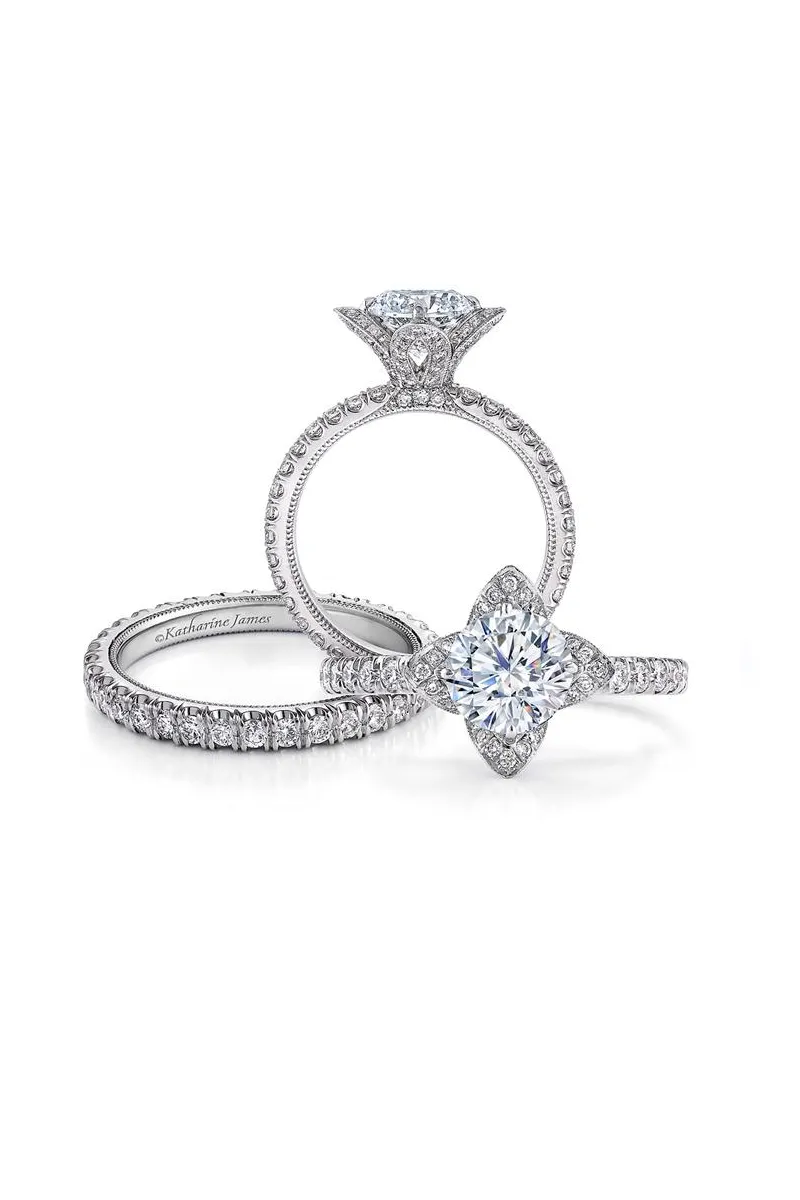 Katharine James Juliet's Love Platinum Pavé Semi-Mount Diamond Ring