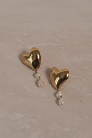 Kiara Heart Pearl Drop Earrings - Gold