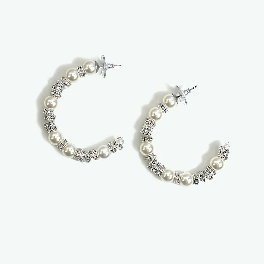 Large Crystal Pearl Hoop Earrings