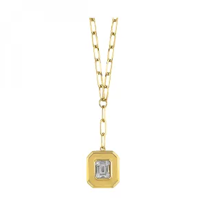 Lariat Diamond Pendant Necklace on Paperclip Chain in 14k Yellow Gold