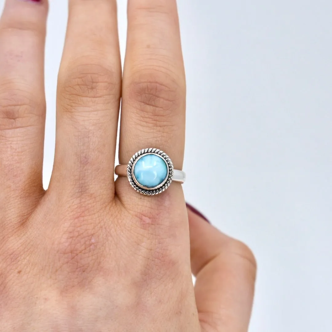 Larimar Round Rope Bezel Ring, Sterling Silver