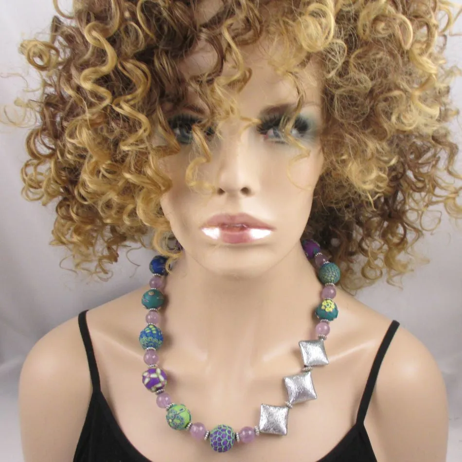 Lilac Fair Trade Bead Necklace in Samunnet and Amethyst Beads