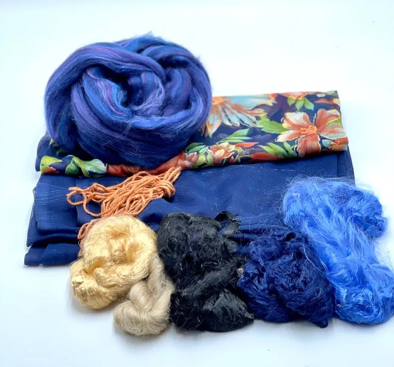 Materials for Wet Felting, Needle Felting, Craft Wet Felting Set for Silk Scarf, Fibers Pack, Silk Scarf, Felting Kit