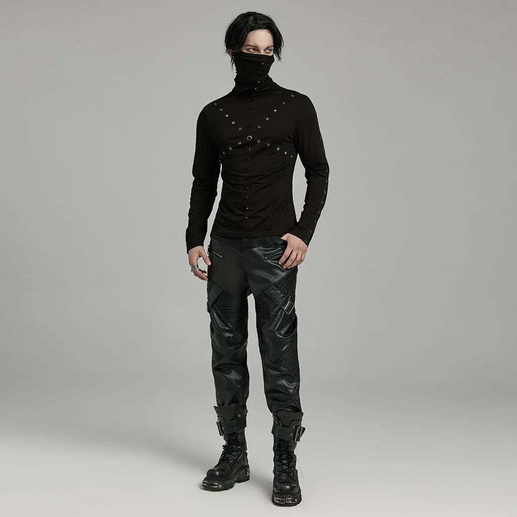 Men's Punk Studded Eyelet Shirt with Undetachable Mask