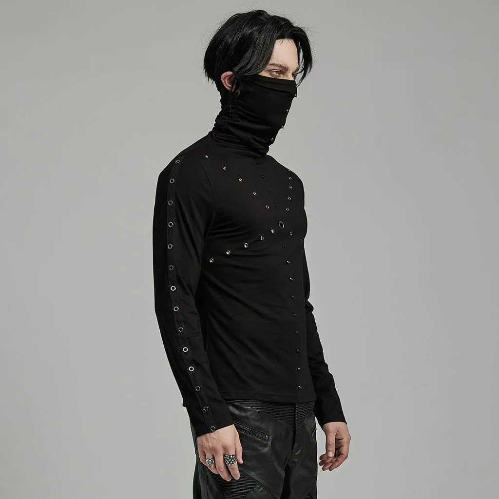 Men's Punk Studded Eyelet Shirt with Undetachable Mask