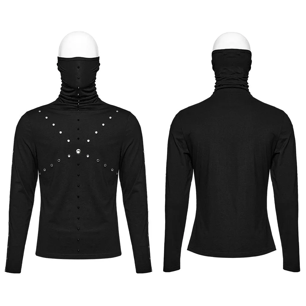 Men's Punk Studded Eyelet Shirt with Undetachable Mask